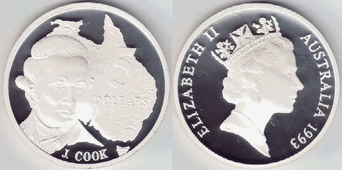 1993 Australia silver $5 (Cook)